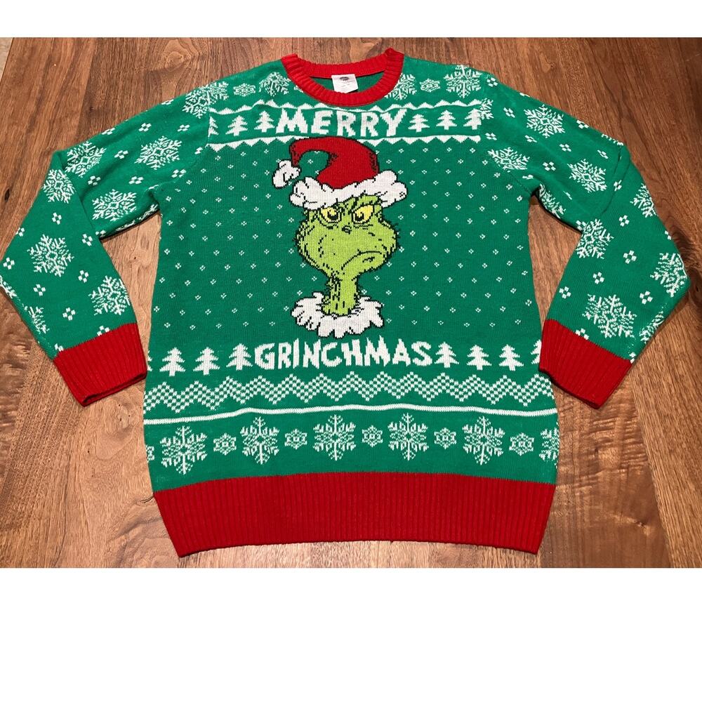 Dr. Seuss‎ Grinch Ugly Christmas Sweater Mens L Grinchmas Holiday Knit
